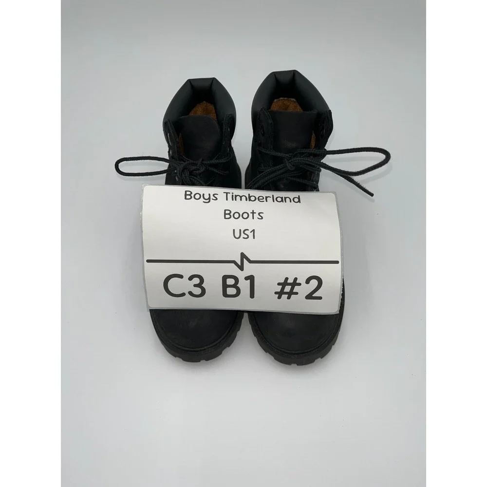 Timberland 6-inch Premium 12707 Boys US 1 Boots Black Leather Waterproof‎ Ankle